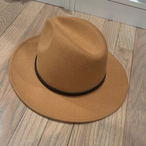Women’s Tan Wool Fedora Hat with Black Band
